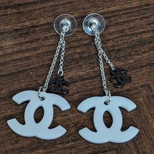 Black and white Chanel drop earrings